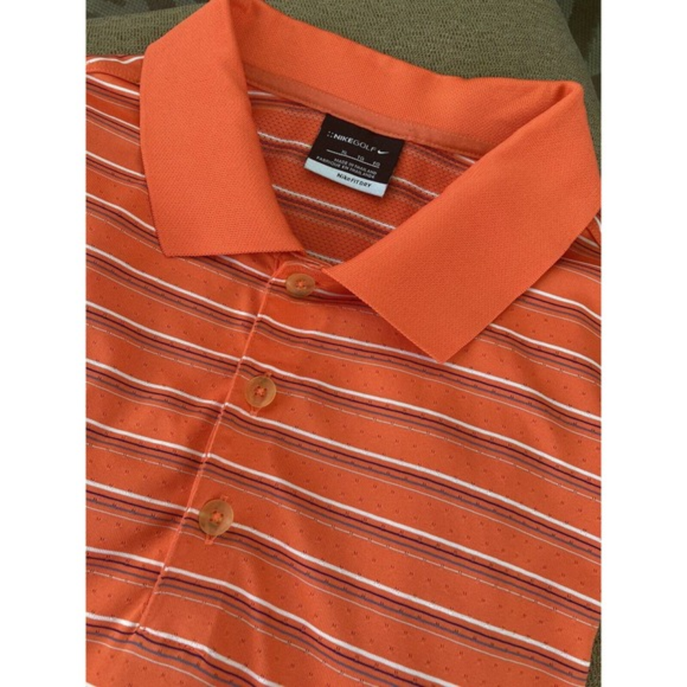 Nike Golf Dri-Fit Sport Striped Orange Polo Shirt‎ Athletic Men’s Size XL